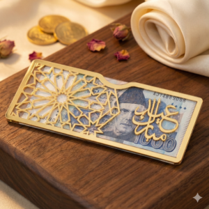 Premium Gold Mirror Acrylic Eidi Envelope "Eid Mubarak" Edition